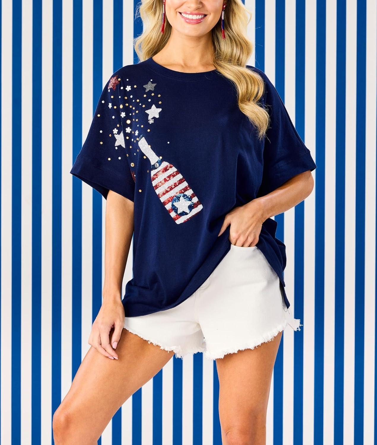 image:imageMud Pie Womens Womens 4th of July Sparkle TopBlue