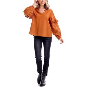 Mud Pie Women’s Women’s Amaya Eyelet Top(Rust)