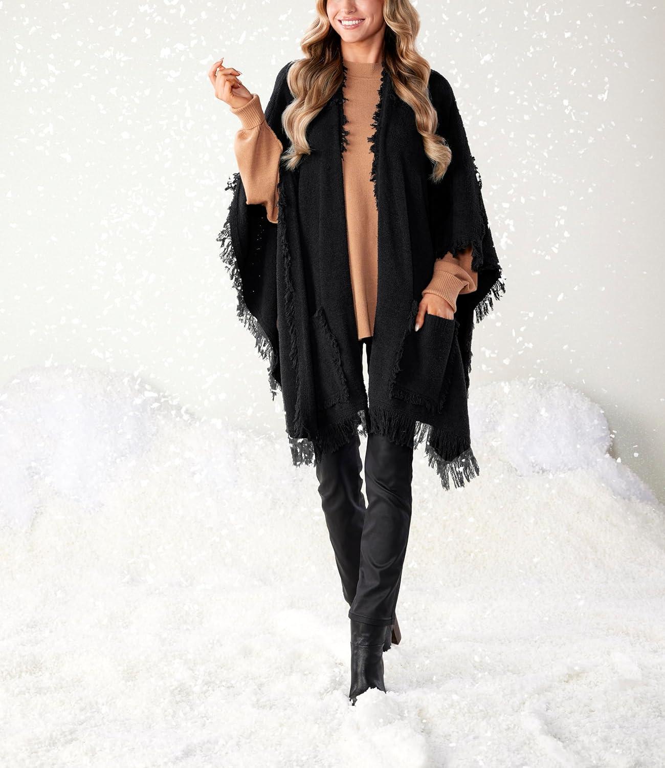 image:imageMud Pie Womens Mud Pie Women Fringe PonchoBlack