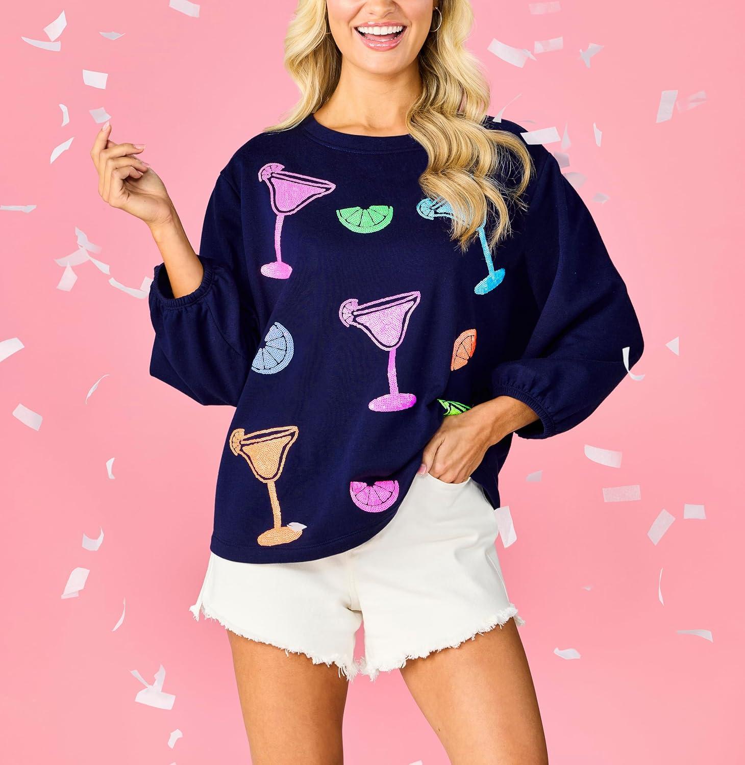 image:imageMud Pie Womens Mud Pie Womens Drink Sparkle SweatshirtBlue