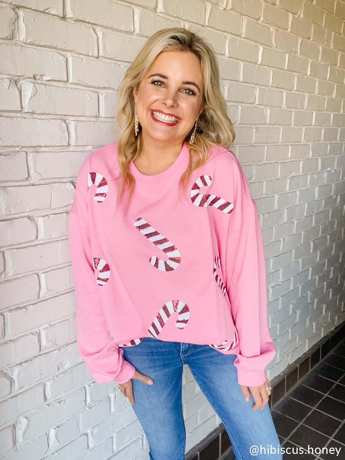 image:imageMud Pie Womens Mud Pie Womens Holiday Sparkle SweatshirtCandy Cane