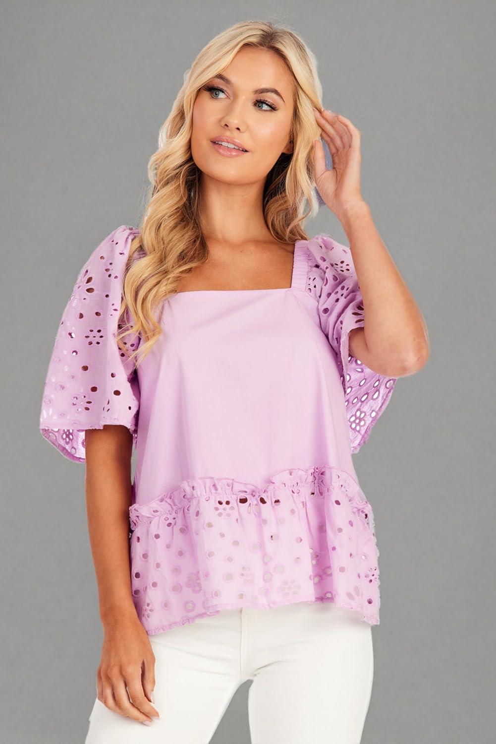 image:imageMud Pie Womens Mud Pie Womens Kieran Eyelet TopPurple
