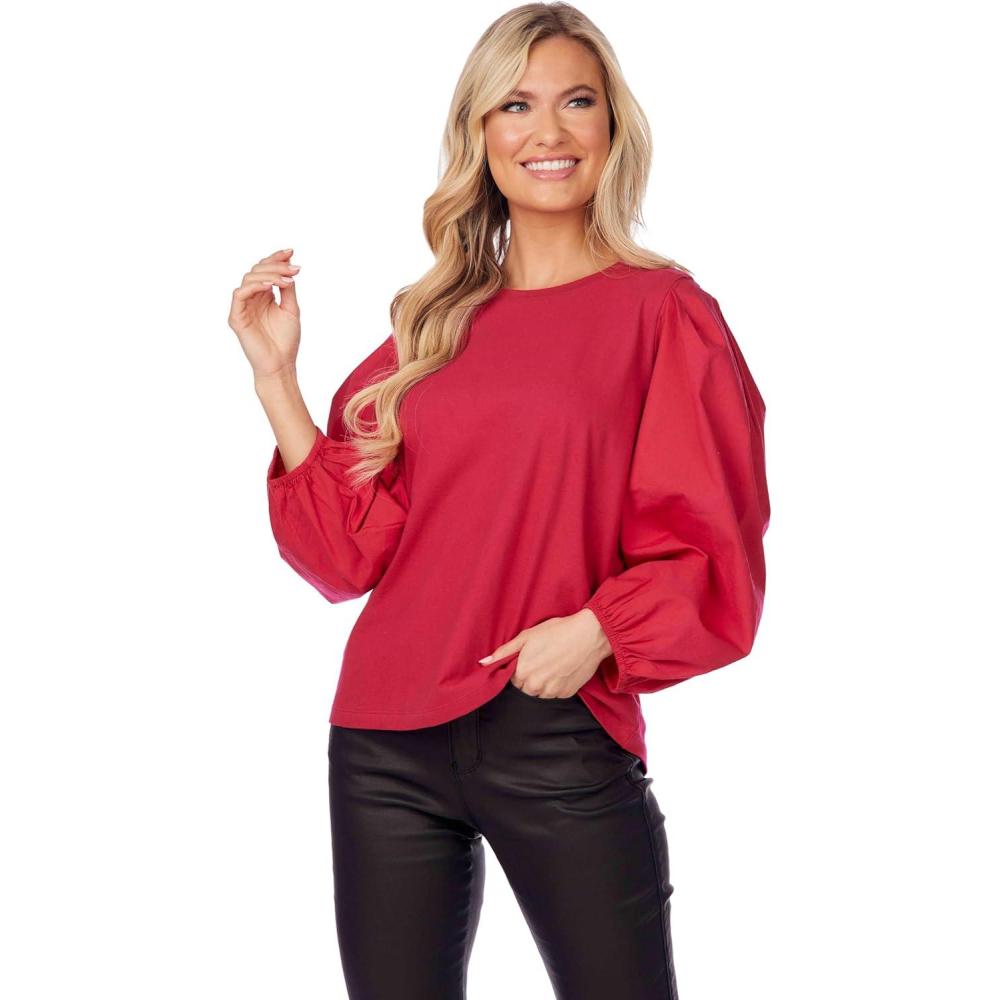 image:imageMud Pie Womens Mud Pie Womens Dillon Poplin Sleeve TopRed