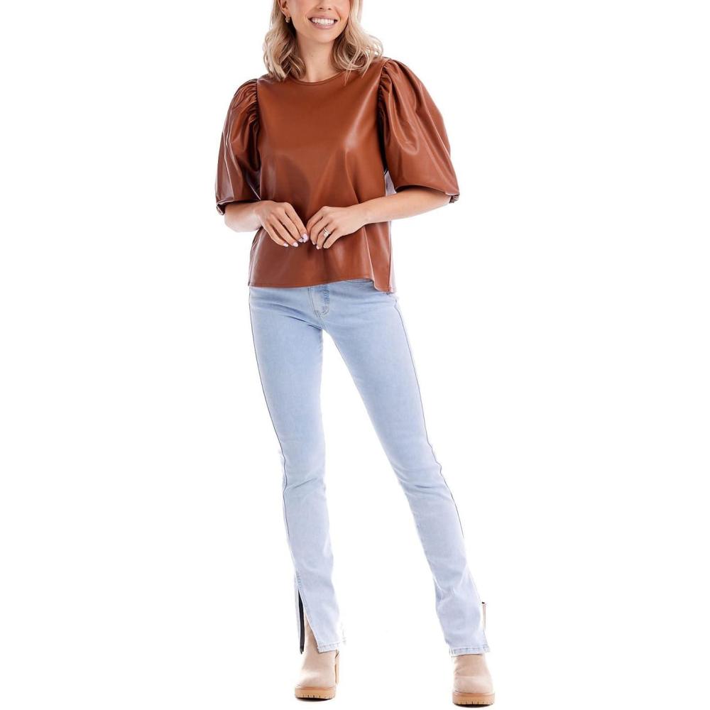 image:imageMud Pie Womens Mud Pie Womens Lemy Faux Leather TopTan