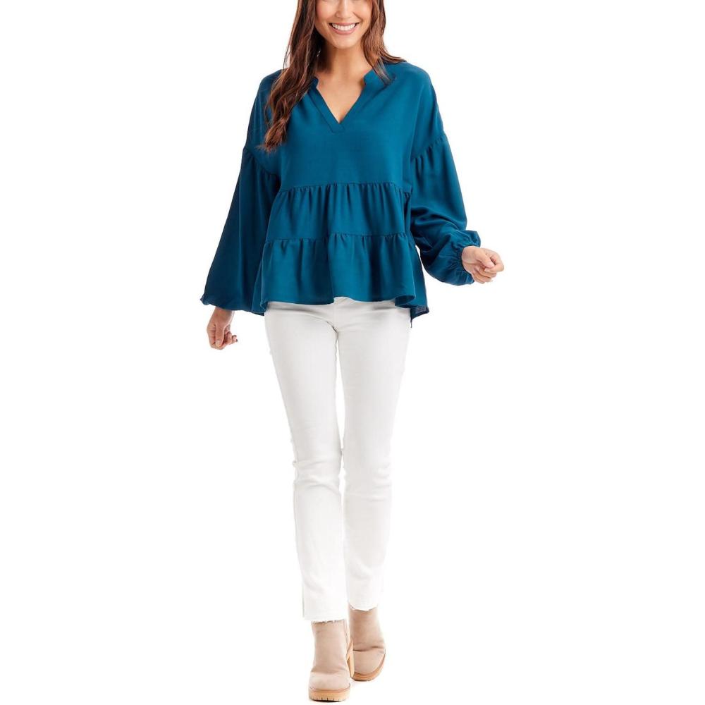 image:imageMud Pie Womens Womens Orleans Flounce TopBlue