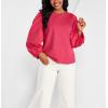 Mud Pie Women’s Mud Pie Womens Dillon Poplin Sleeve Top(Red)