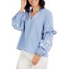 Mud Pie Women’s Women’s Macauley Embroidered Top(Blue)