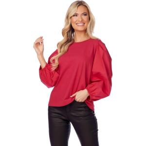 Mud Pie Women’s Mud Pie Womens Dillon Poplin Sleeve Top(Red)