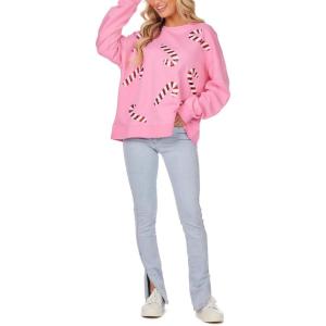 Mud Pie Women’s Mud Pie Womens Holiday Sparkle Sweatshirt(Candy Cane)