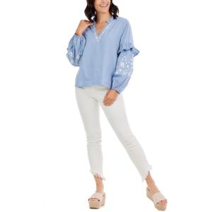 Mud Pie Women’s Women’s Macauley Embroidered Top(Blue)