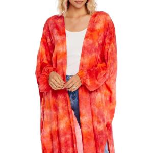 Mud Pie Women’s Mud Pie Tuscany Women’s Tie-dye Lightweight Kimono(Coral)