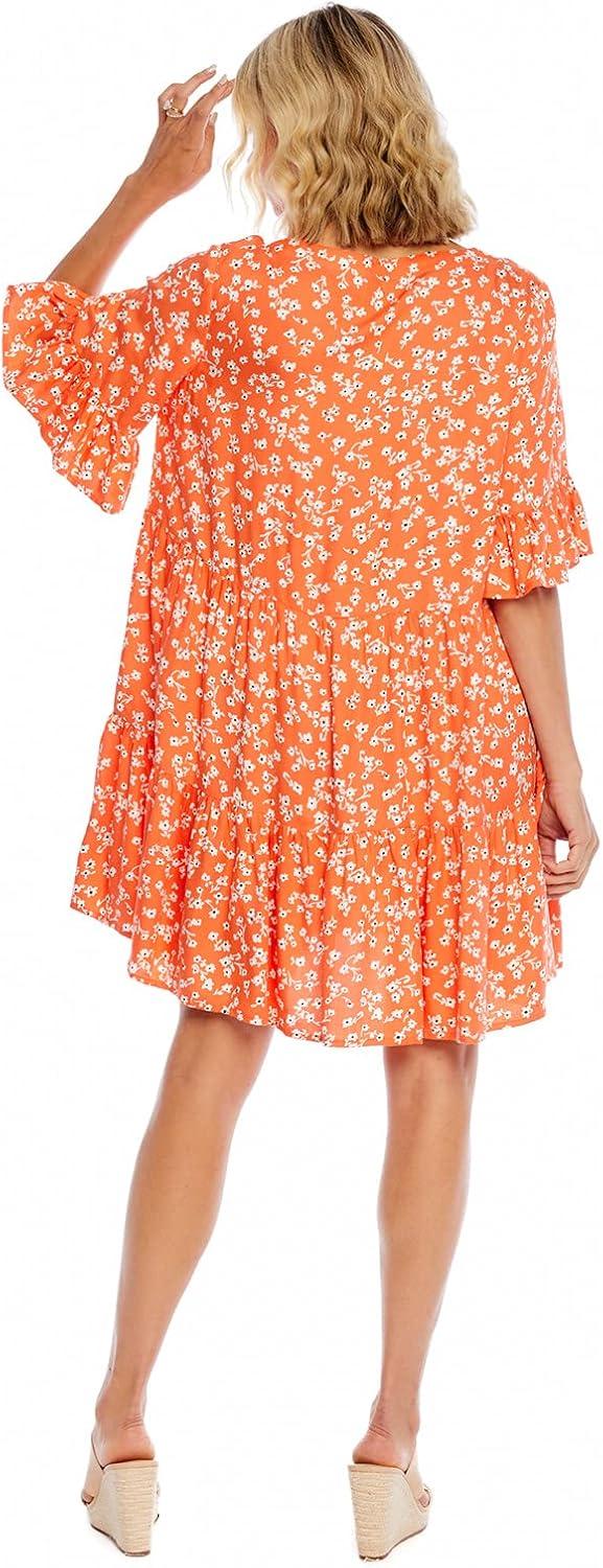 image:imageMud Pie Womens Mud Pie Aster Womens Short Sleeve Flounce DressCoral