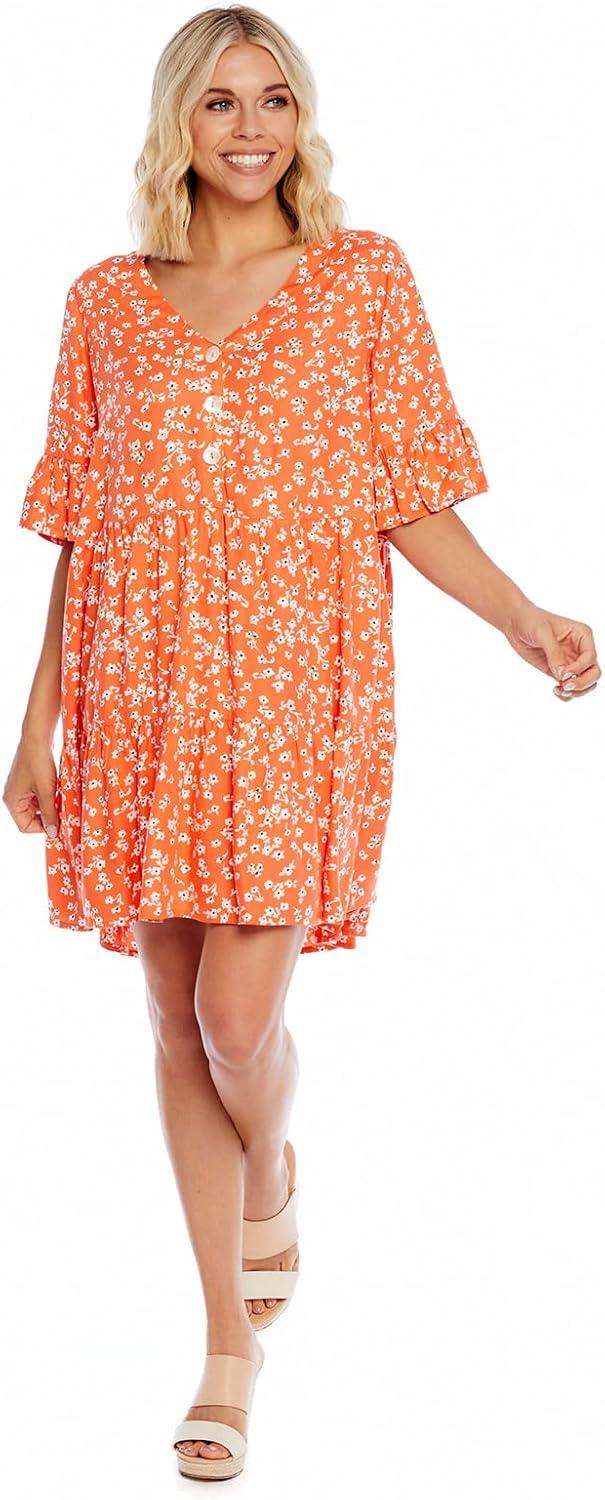 image:imageMud Pie Womens Mud Pie Aster Womens Short Sleeve Flounce DressCoral