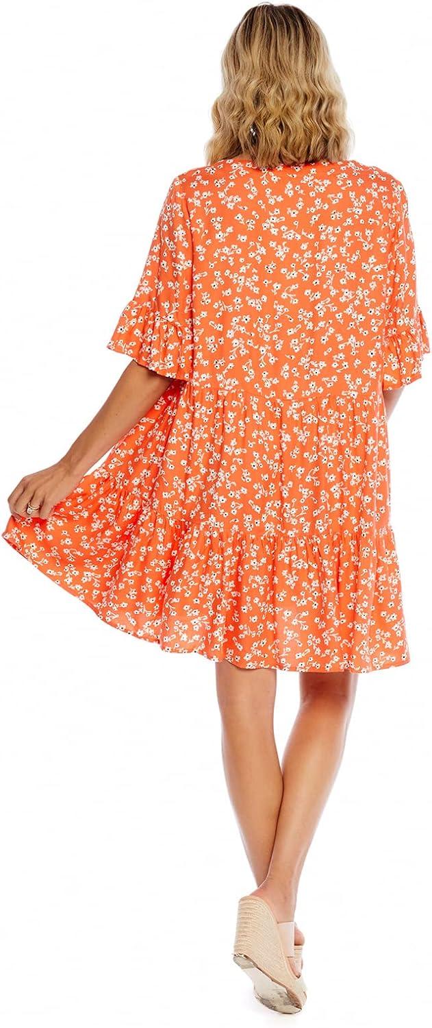 image:imageMud Pie Womens Mud Pie Aster Womens Short Sleeve Flounce DressCoral