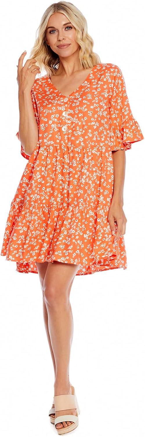 image:imageMud Pie Womens Mud Pie Aster Womens Short Sleeve Flounce DressCoral