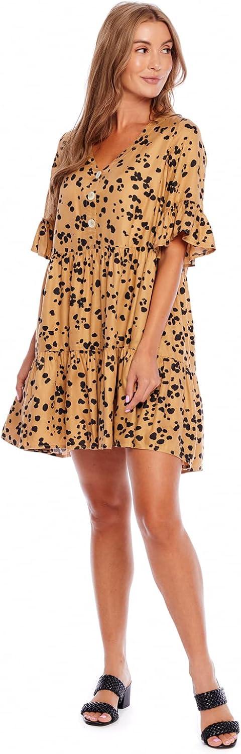 image:imageMud Pie Womens Mud Pie Aster Womens Short Sleeve Flounce DressTan