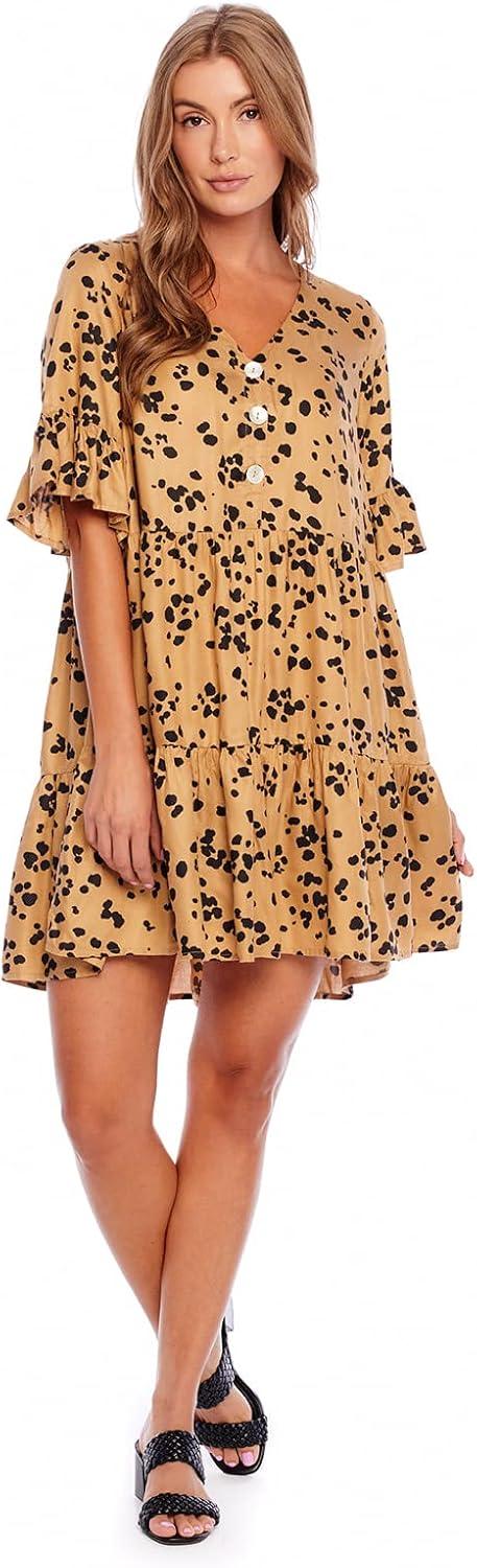 image:imageMud Pie Womens Mud Pie Aster Womens Short Sleeve Flounce DressTan