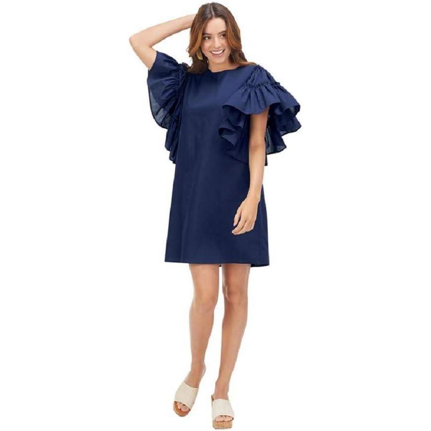 image:imageMud Pie Women Navy Valencia Ruffle Sleeve Dress Small
