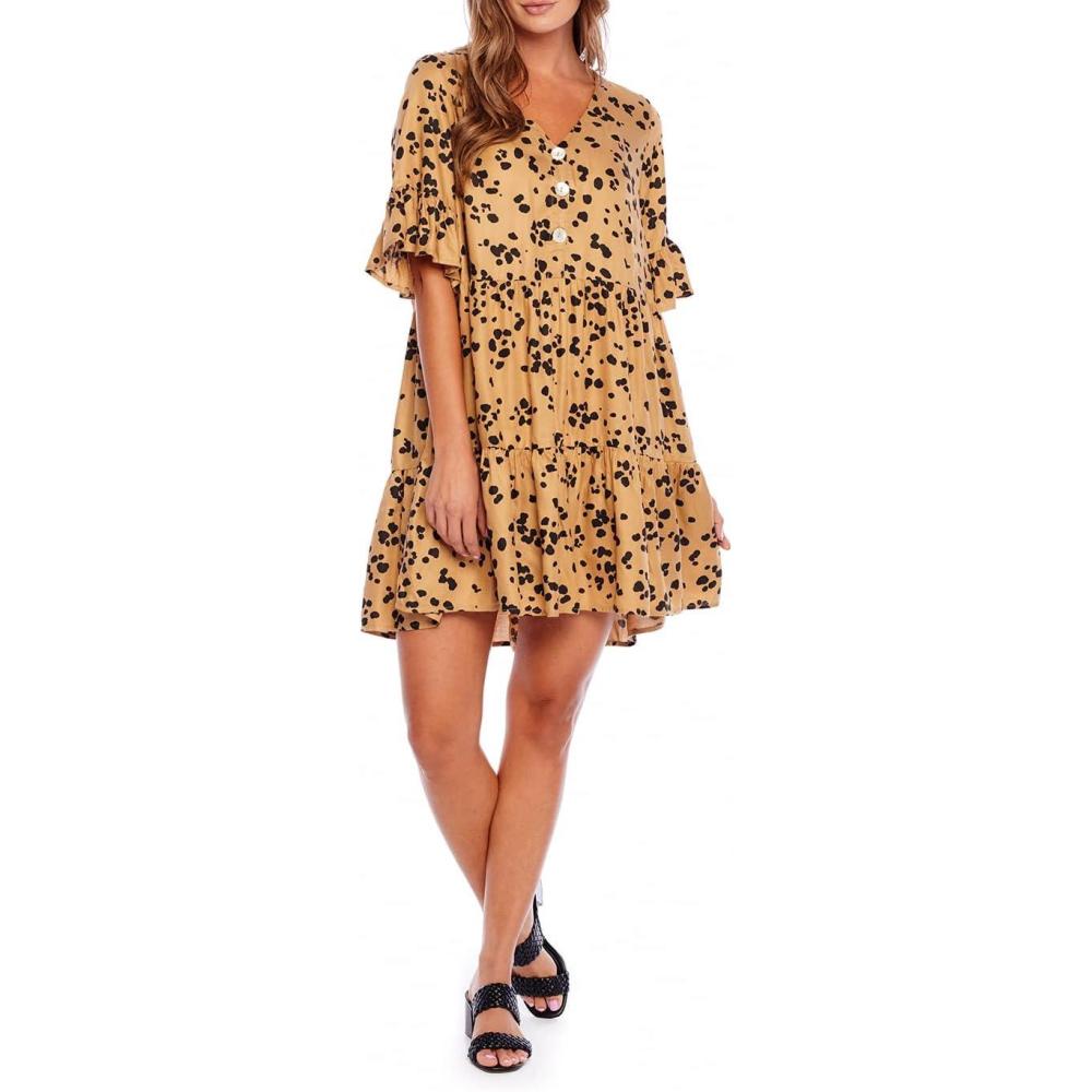 image:imageMud Pie Womens Mud Pie Aster Womens Short Sleeve Flounce DressTan