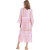 Mud Pie Women’s Mud Pie Women’s Yarn-dye Tiered Dress(Pink Midi)
