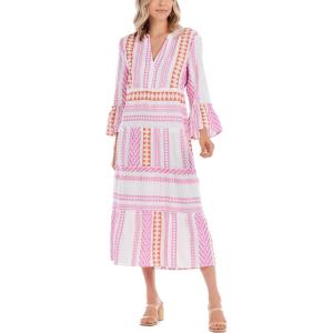 Mud Pie Women’s Mud Pie Women’s Yarn-dye Tiered Dress(Pink Midi)