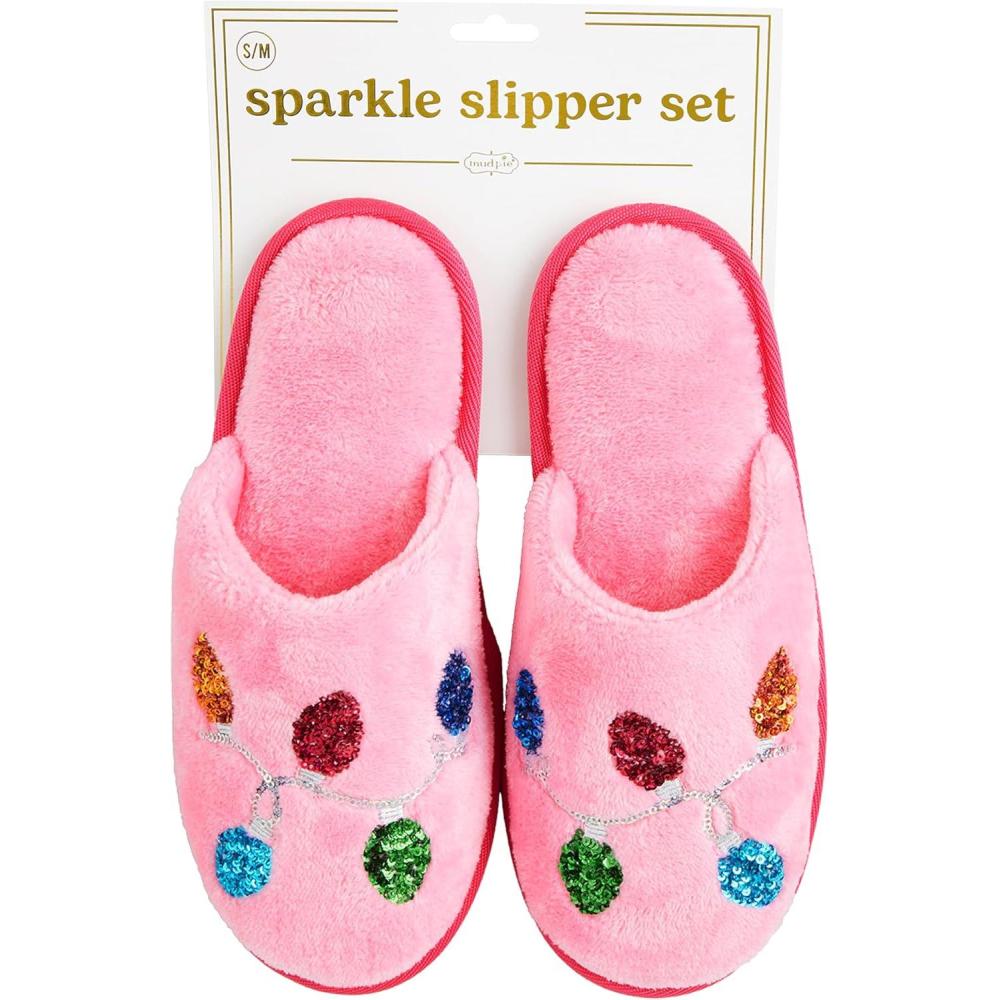 image:imageMud Pie Womens Holiday Sparkle Slipper Pink SmallMedium Winter Accessory Set