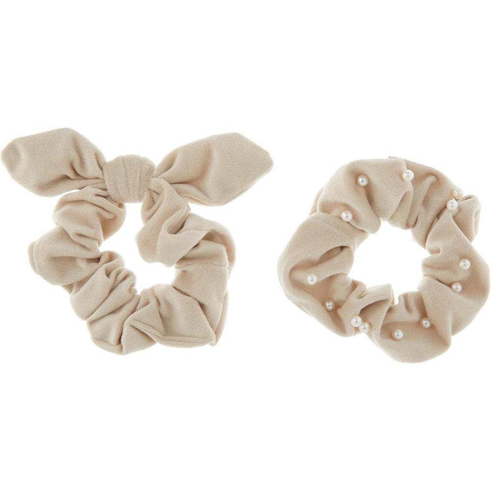 image:imageMud Pie Womens Pearl Velvet Scrunchie Set Cream One Size