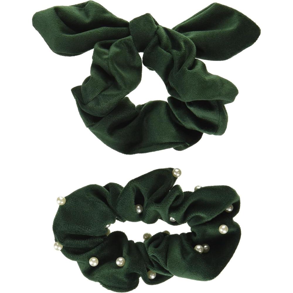 image:imageMud Pie Womens Pearl Velvet Scrunchie Set Green One Size