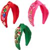 Mud Pie Women Holiday Beaded Headband, Green, outer width 3″ | knot height 1 1/4″