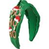 Mud Pie Women Holiday Beaded Headband, Green, outer width 3″ | knot height 1 1/4″