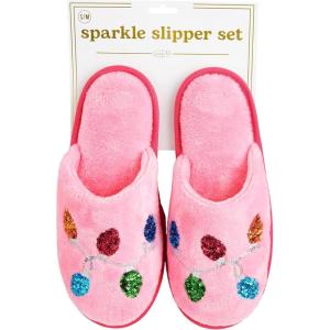 Mud Pie Women’s Holiday Sparkle Slipper, Pink, Small/Medium Winter Accessory Set