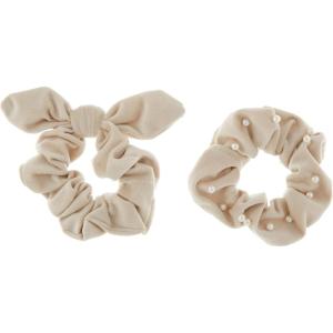 Mud Pie Women’s Pearl Velvet Scrunchie Set, Cream, One Size