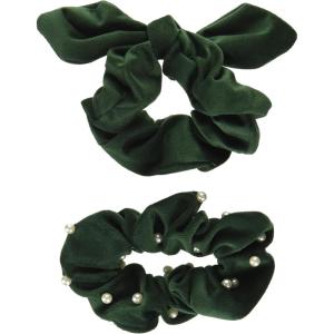 Mud Pie Women’s Pearl Velvet Scrunchie Set, Green, One Size