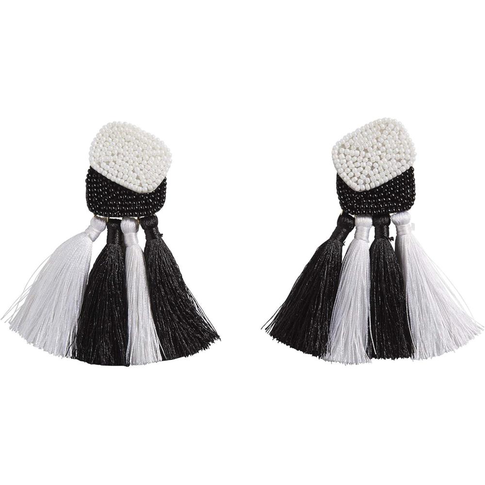 image:imageMud Pie Womens Beaded Tassel EarringsBlack
