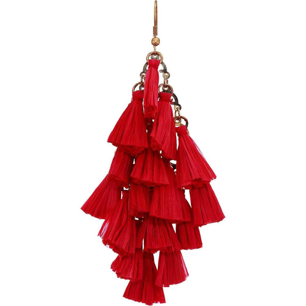 image:imageMud Pie Womens Raffia Tassel Earrings Pink One Size