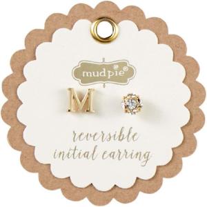 Mud Pie Gold Initial Pave N Pierced Earrings(M)
