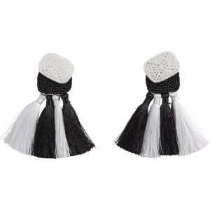 Mud Pie Women’s Beaded Tassel Earrings(Black)