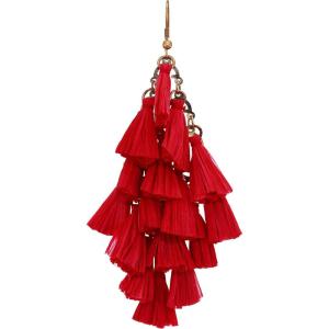 Mud Pie Women’s Raffia Tassel Earrings Pink, One Size