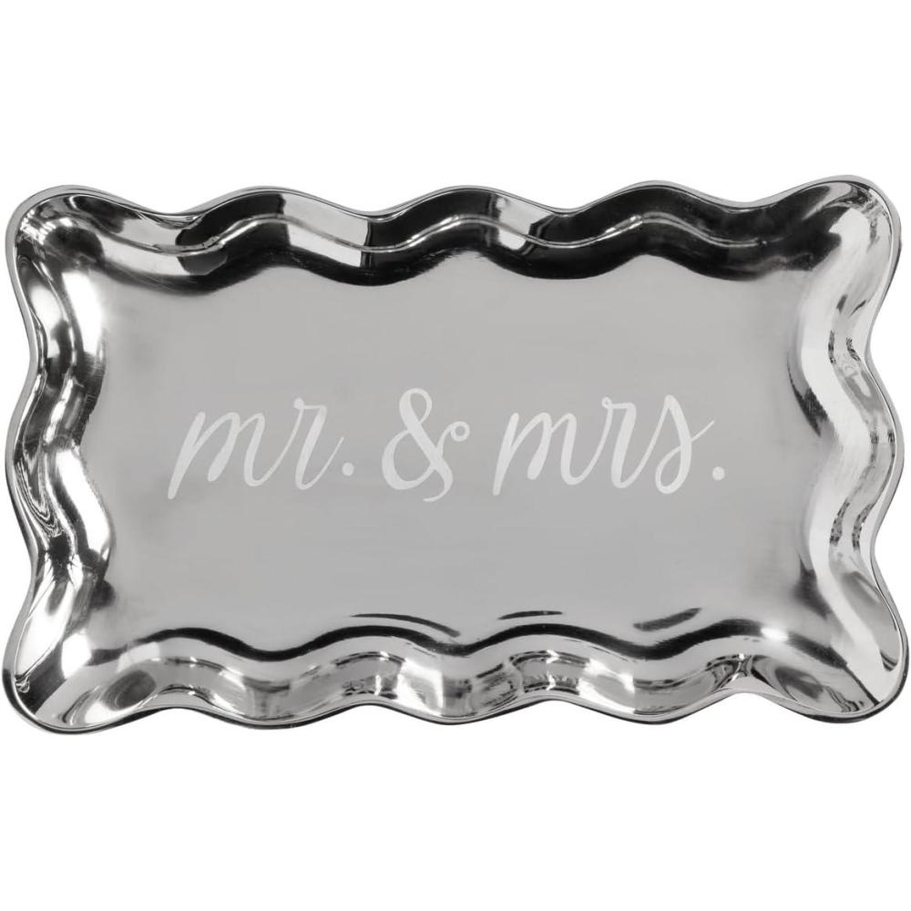 image:imageMud Pie Silver Metal Mr amp Mrs Etched Metal Tray