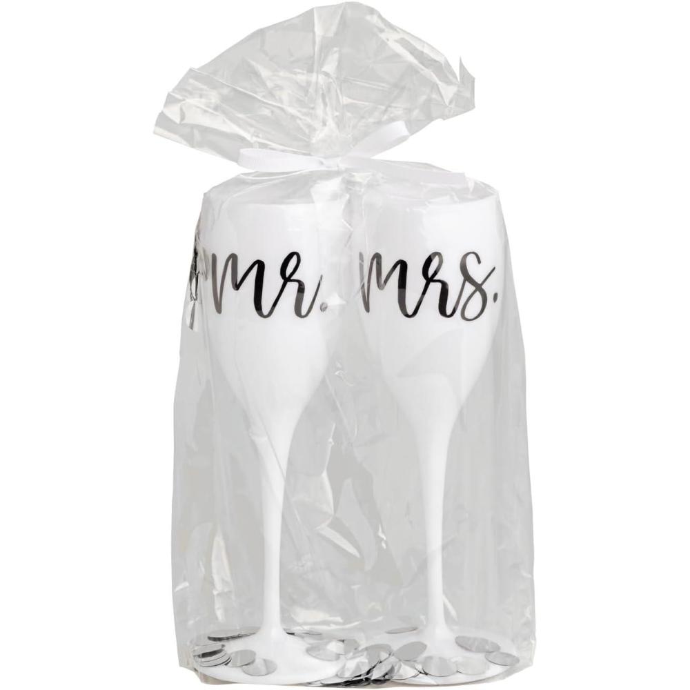 image:imageMud Pie White Acrylic Wedding Mr and Mrs Champagne Flute Set