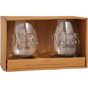 Mud Pie Blue Glass 2026 Mr. and Mrs. Embossed Glass Set