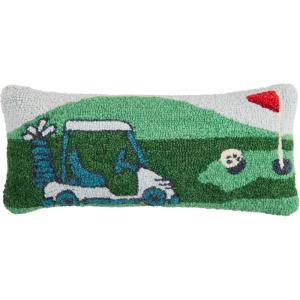 Mud Pie Golf Scene Hooked Wool Pillow; 8″ X 18″