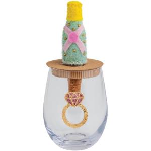 Mud Pie Green Glass Beaded I Do Wine Glass Set(Green)