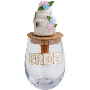Mud Pie Green Glass Beaded I Do Wine Glass Set(White)