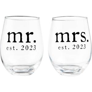 Mud Pie Mr Mrs Wine Glass 2023