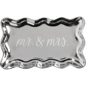 Mud Pie Silver Metal Mr. & Mrs. Etched Metal Tray