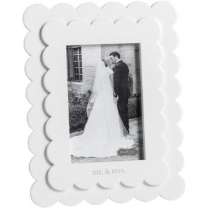 Mud Pie White 4X6 Mr. & Mrs. Scallop Wood Frame