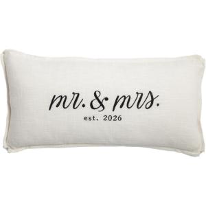 Mud Pie White Cotton Lumbar Mr. & Mrs. 2026 Wedding Pillow(White)