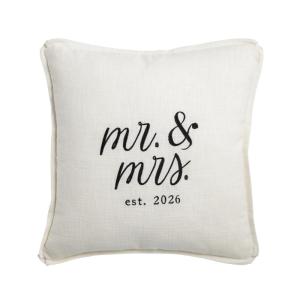 Mud Pie White Cotton Square Mr. & Mrs. 2026 Wedding Pillow