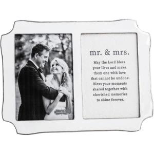 Mud Pie White Metal Double Prayer Wedding Frame